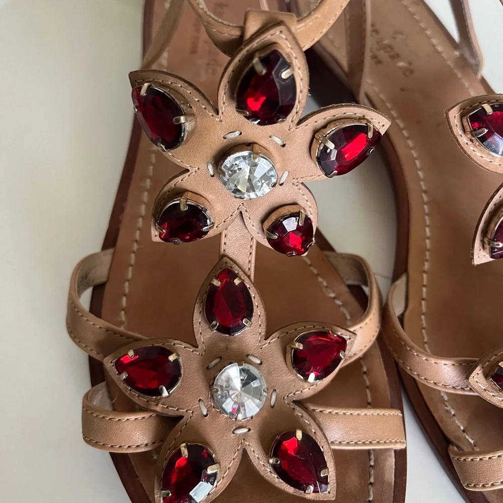 Kate Spade Jeweled T-Strap Sandals Red Crystal 8.5